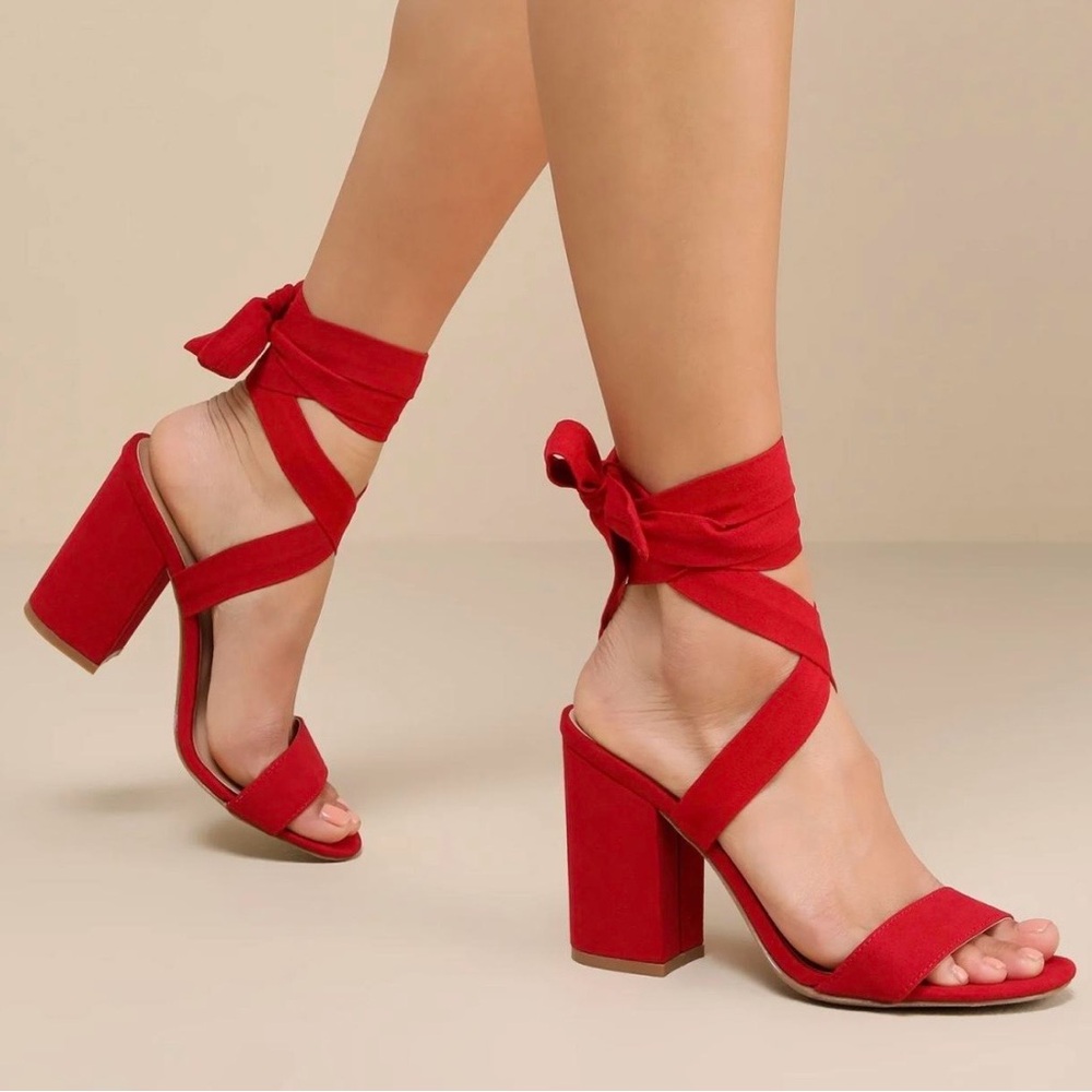 Lulu's Striking Red Block Heel Sandals